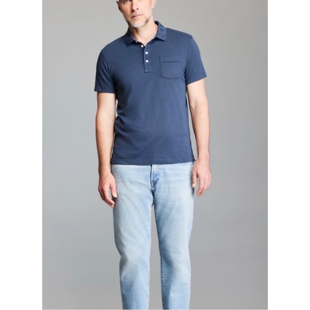 Billy Reid short sleeve Pensacola polo garment dyed navy blue medium